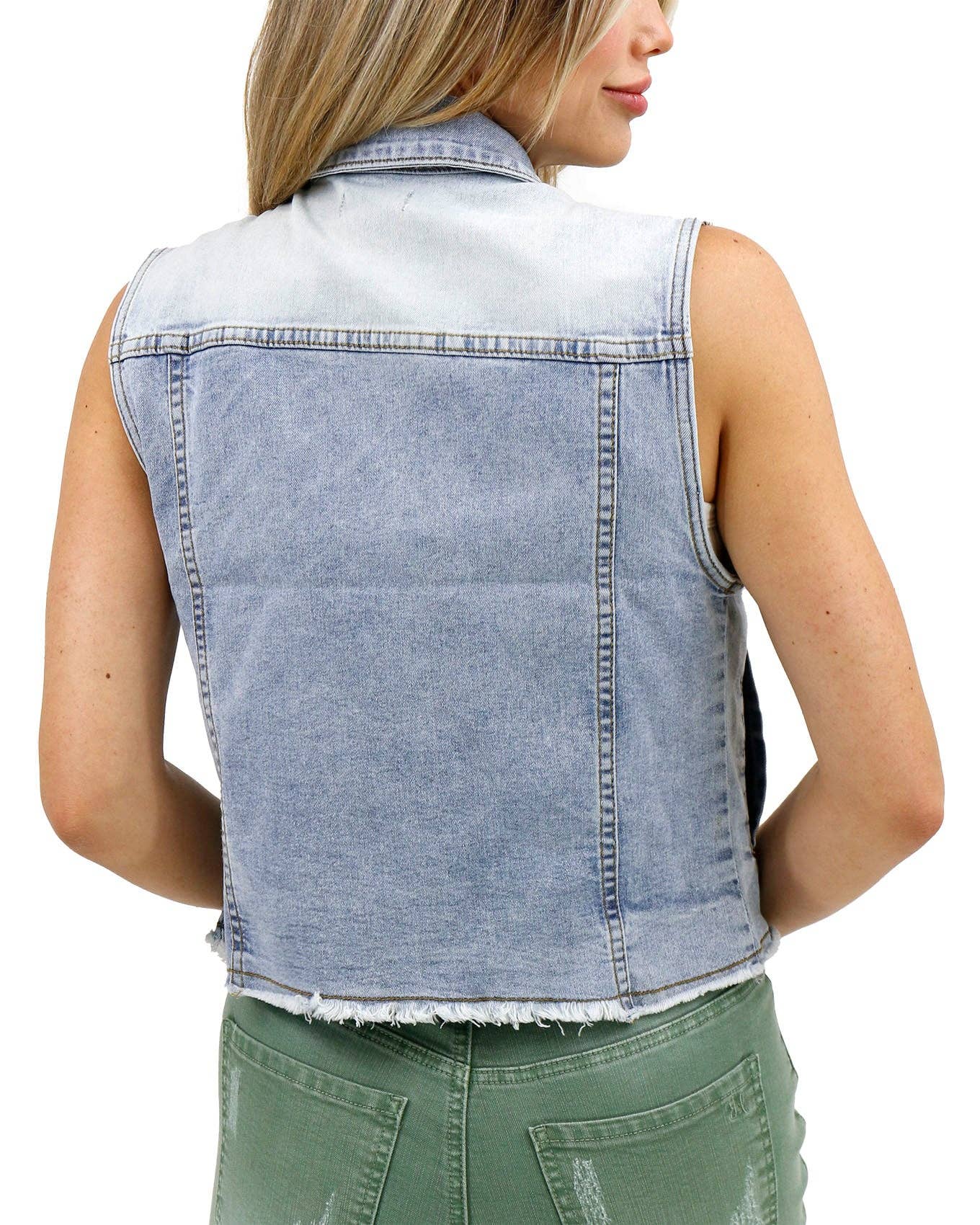 Grace and Lace - Soft Wash Denim Vest in Light-Wash