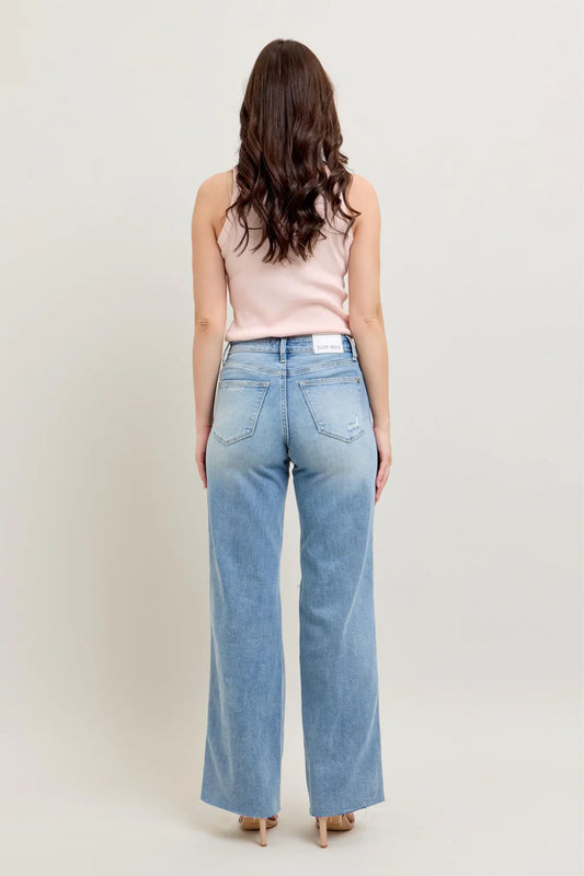 Judy Blue Mid Rise Tummy Control Wide Leg Jeans - Light Wash