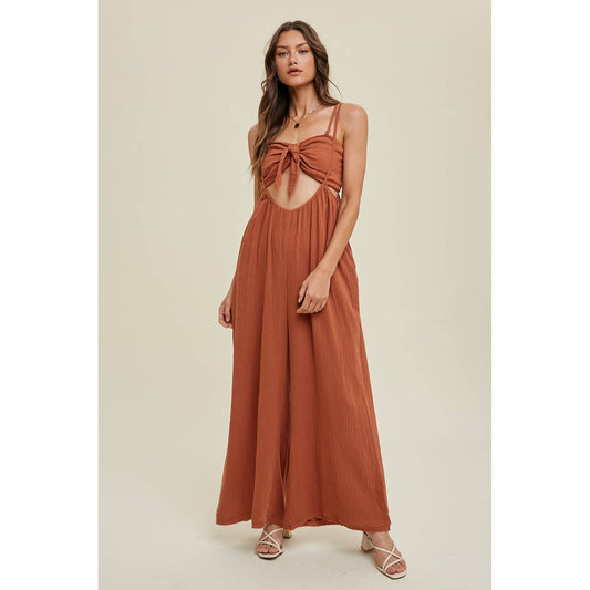 Wishlist Gauze Two-Piece Jumpsuit Set - Brick