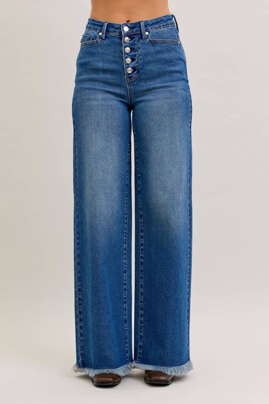 Judy Blue Jeans - HW Column Straight Button-Fly & Back Welt Pkts: DK