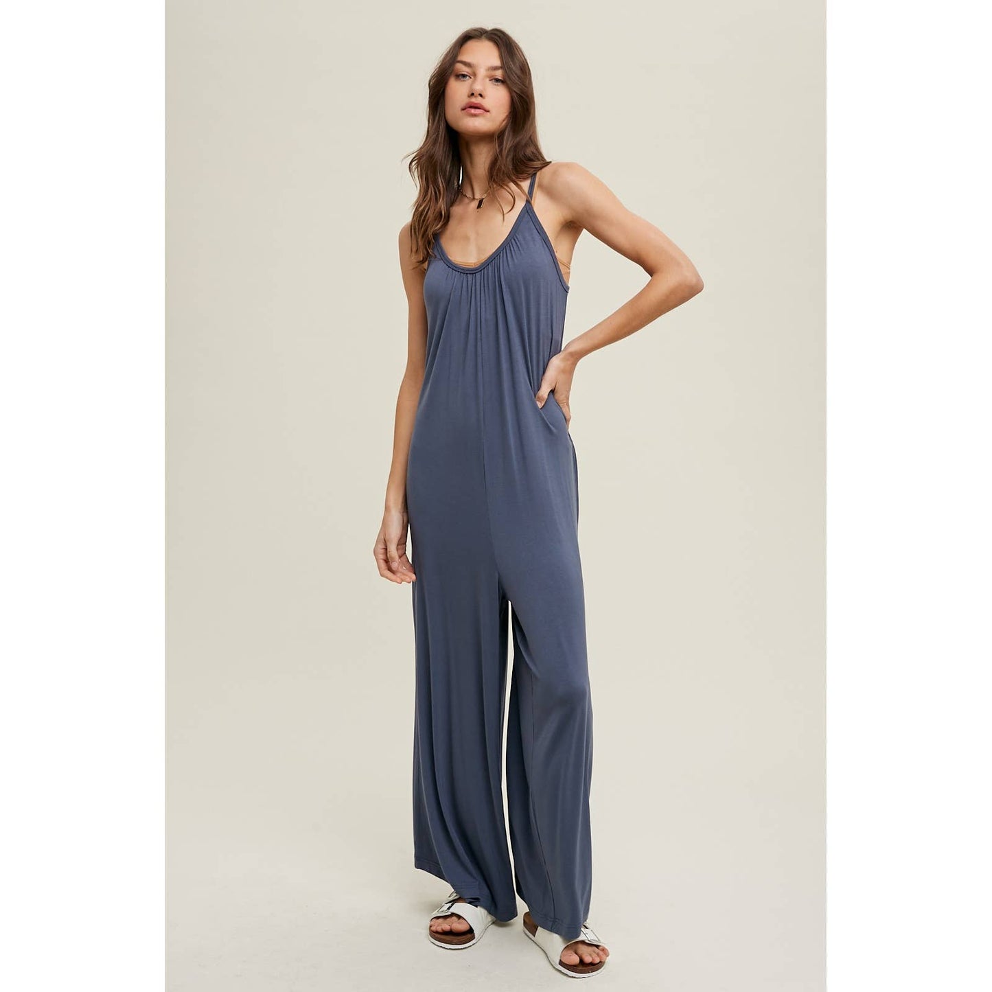 Wishlist Wide Leg Knit Jumpsuit – Navy