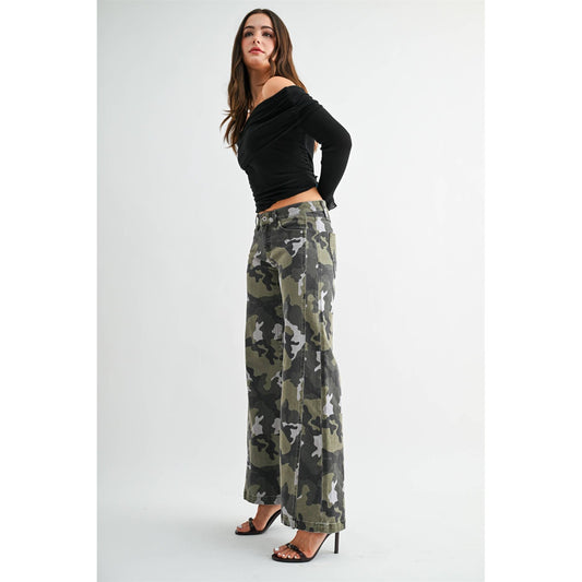 Mica Denim - The Roxy - MID-RISE WIDE LEG - TUMMY TUCK SEAMED FRONT: CAMO