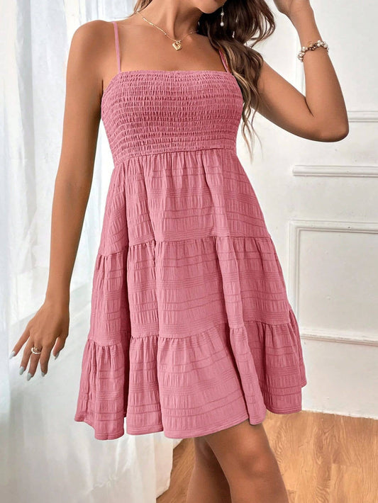 Hope & Sunshine - Off-Shoulder Sleeveless Textured Dress: Pink