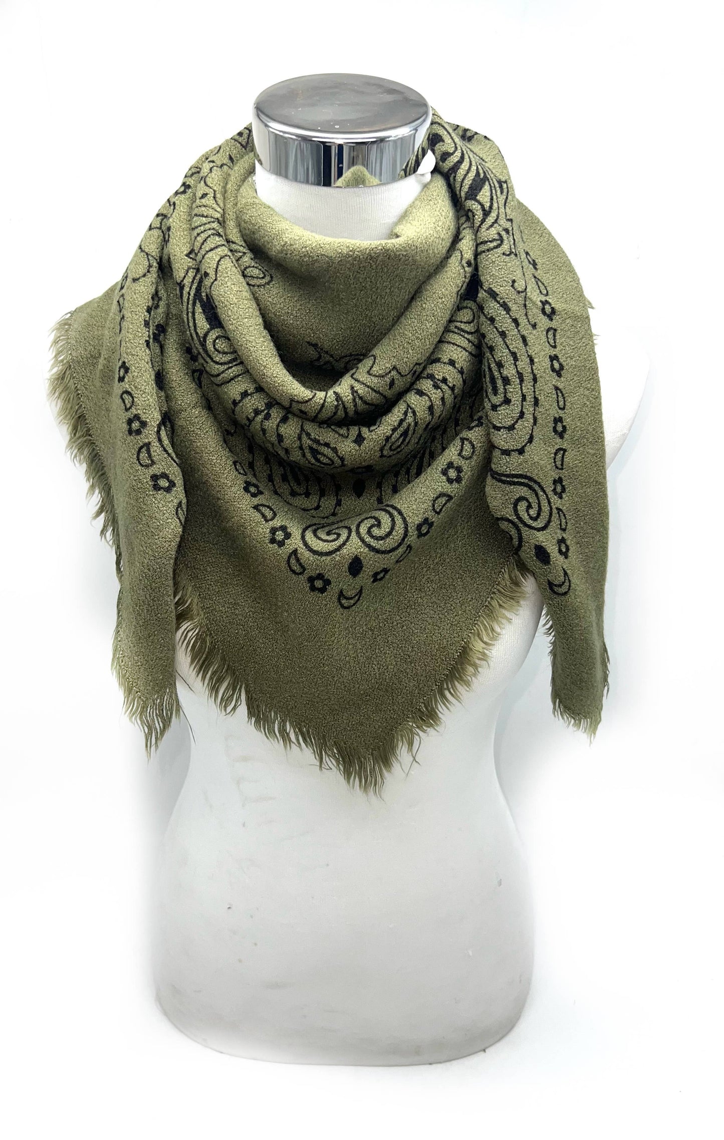LINETTE- Square Paisley Fringe Viscose Bandana  Scarf: