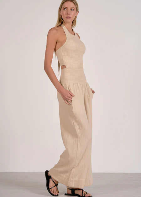 Elan Wide Leg Halter Jumpsuit - Natural