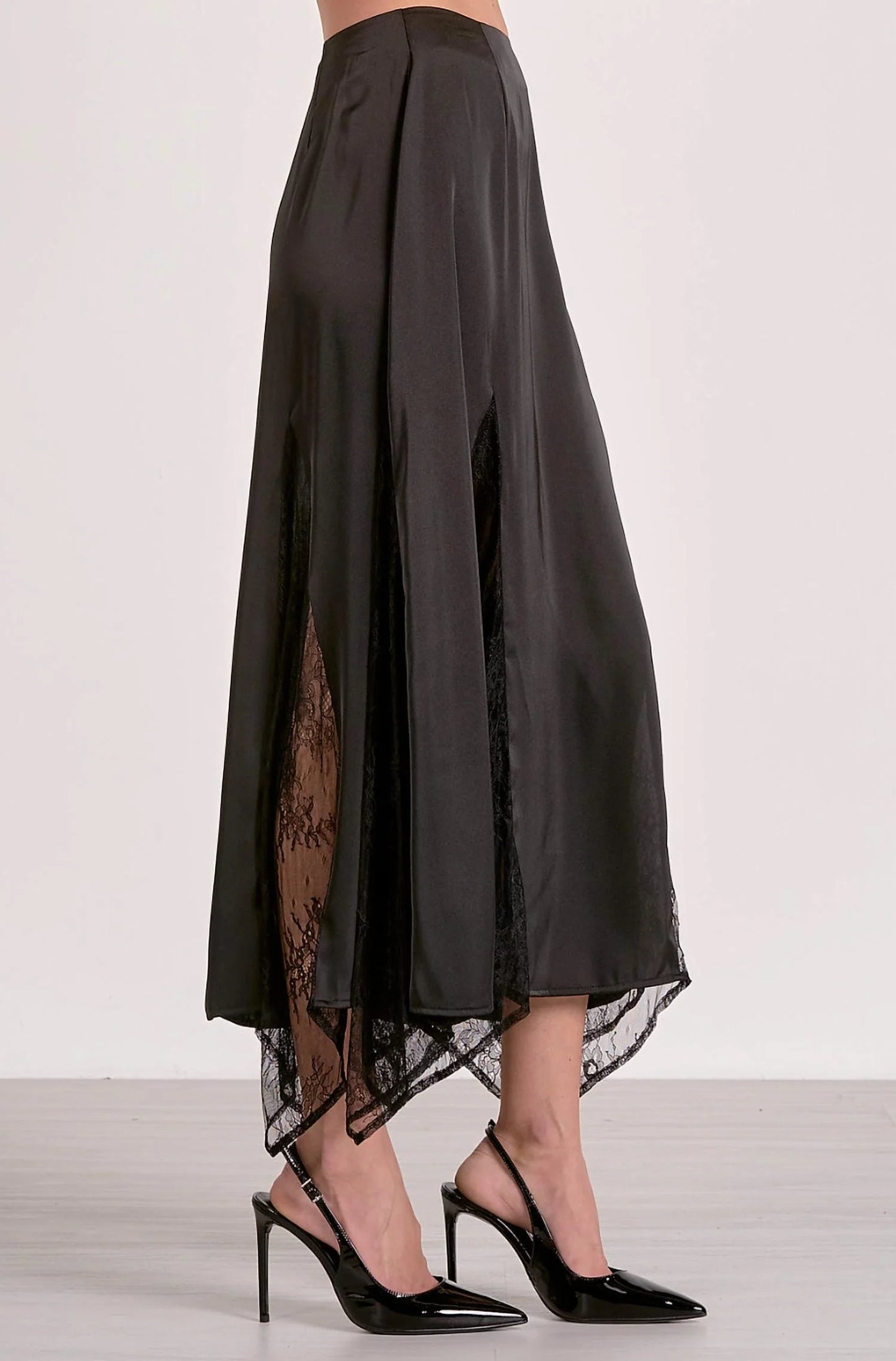 Elan Silky Lace Midi Skirt - Black