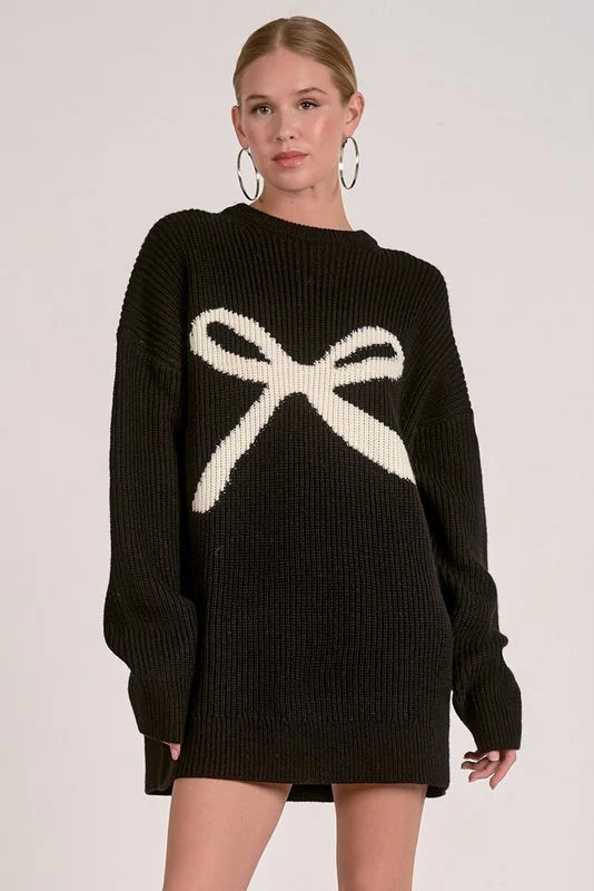 Elan Ribbon Sweater Dress - Blk