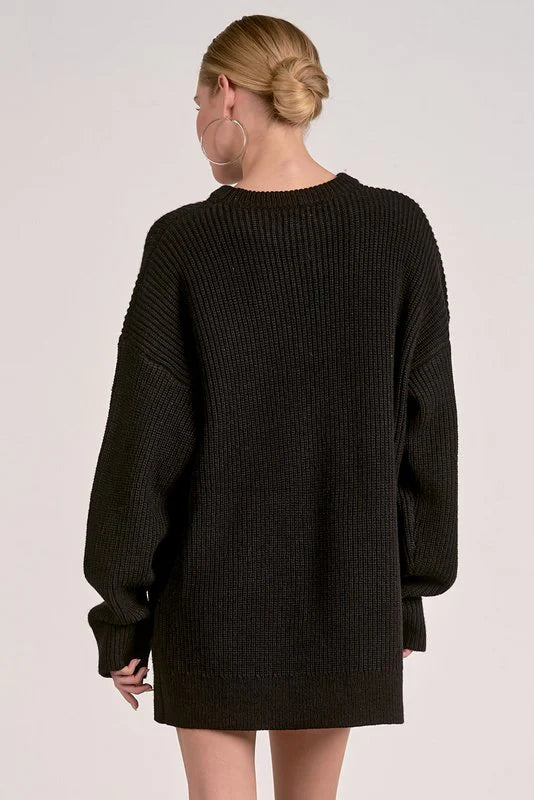 Elan Ribbon Sweater Dress - Blk