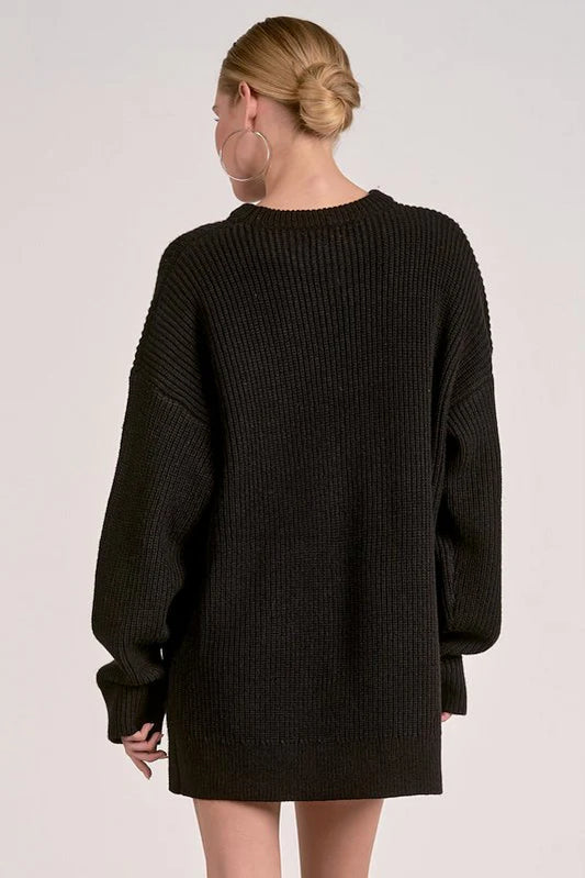 Elan Ribbon Sweater Dress - Blk