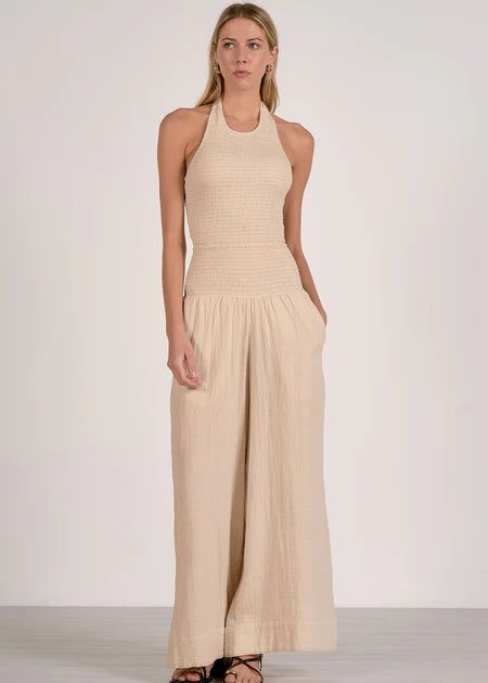 Elan Wide Leg Halter Jumpsuit - Natural