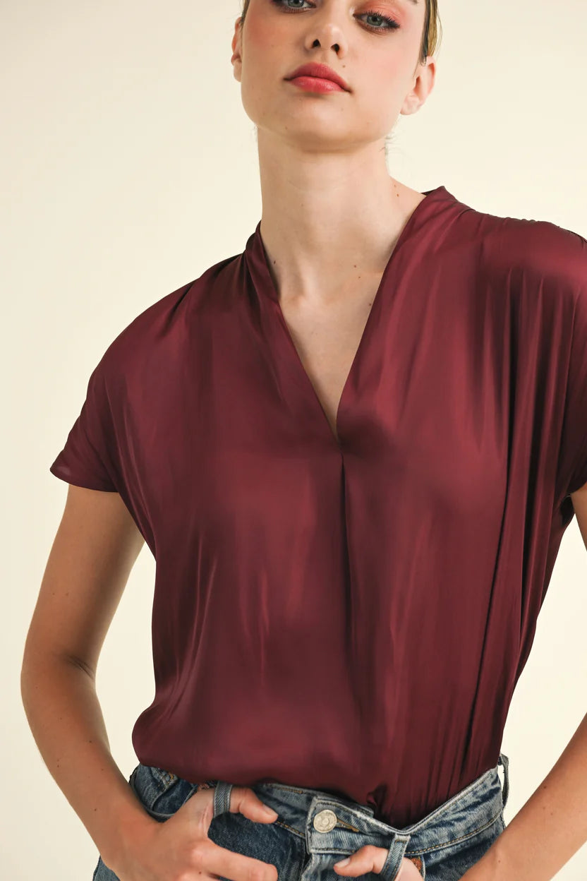 women's satin short sleeve t-shirt  burgundy