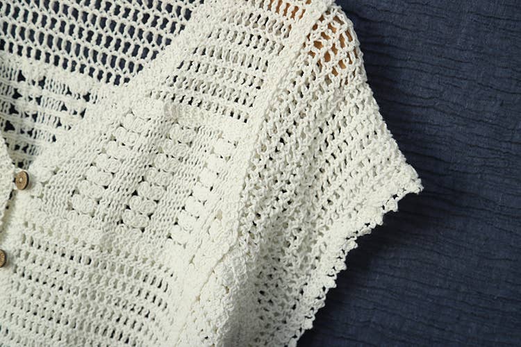 Hope & Sunshine - Cotton Crochet Short Sleeve Shrug Cardigan for Women: White