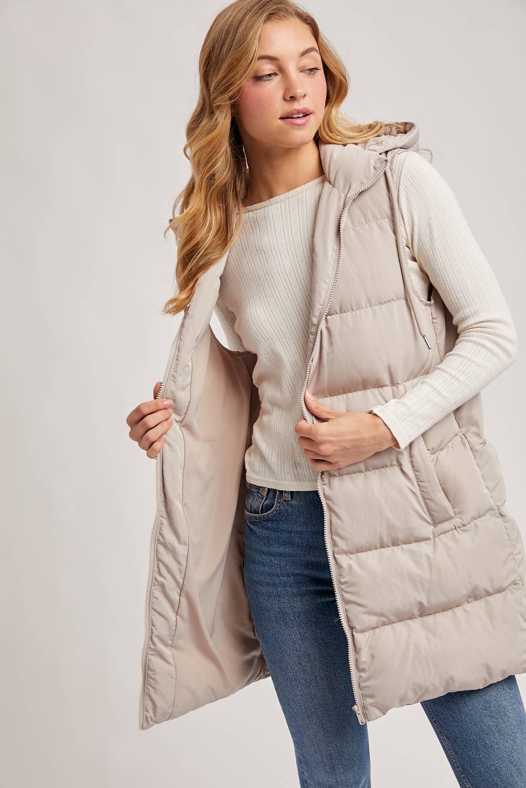 Bluivy - Hooded Zipper Down Longline Puffer Vest