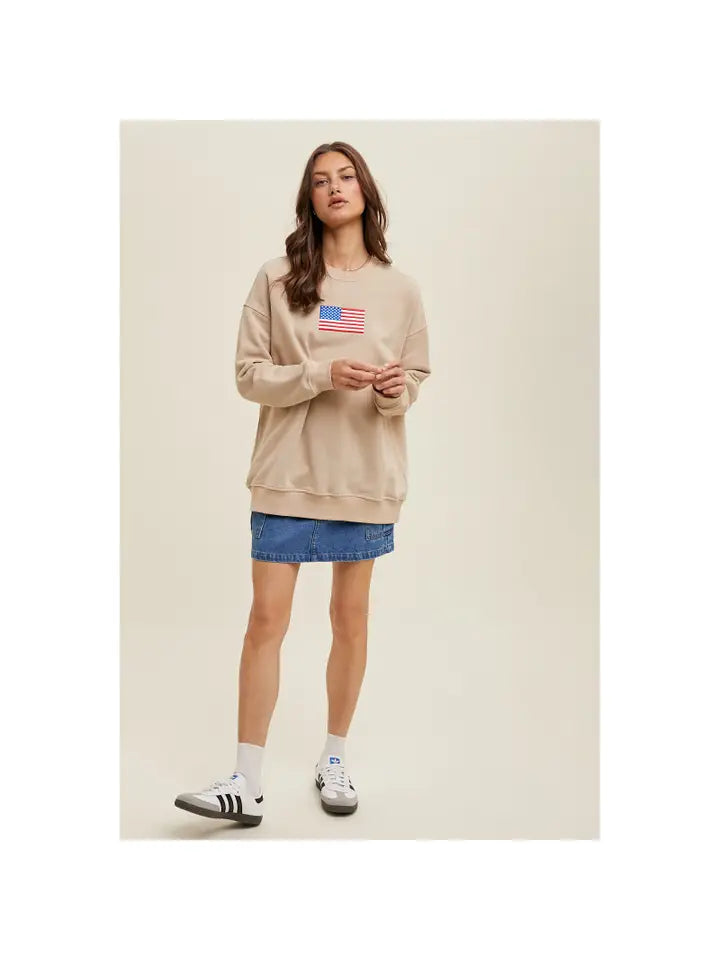 Wishlist Oversized Flag Pullover Sweatshirt