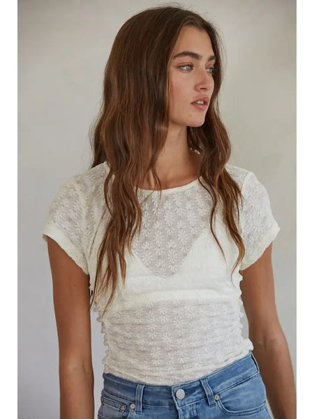 By Together Floral Lace Side Ruched Detail Short Sleeve Top