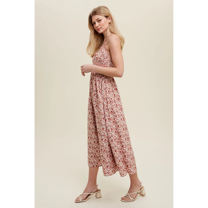 Wishlist Floral Midi Dress - Cream/Rose