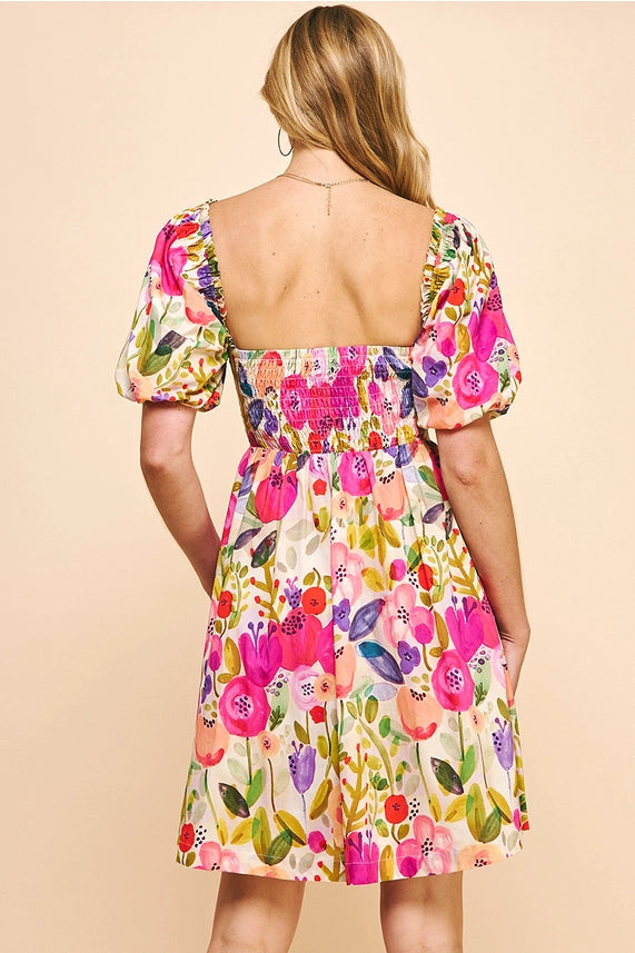 Pinch Field of Dreams Floral Mini Dress with Puff Sleeves