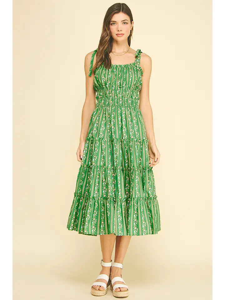 Pinch Floral Tiered Midi Dress - Green