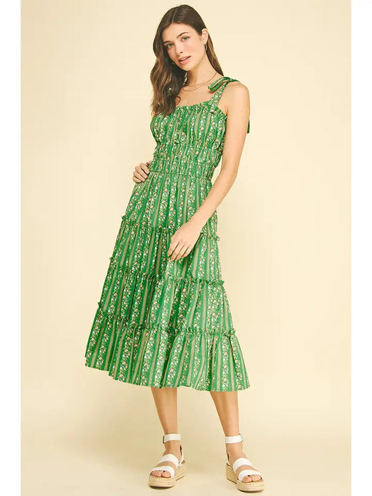 women's floral midi dress tie straps 