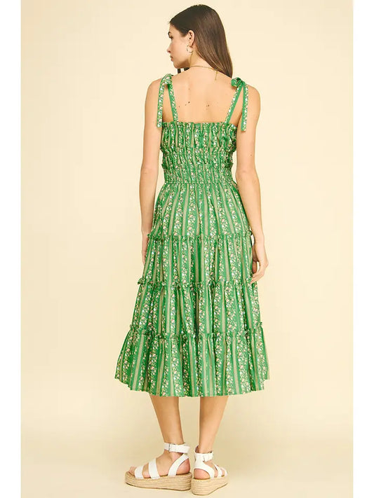 Pinch Floral Tiered Midi Dress - Green