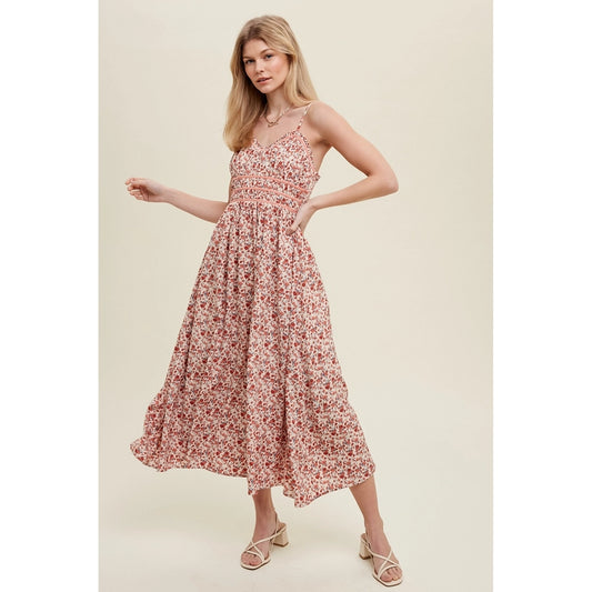 Wishlist Floral Midi Dress - Cream/Rose