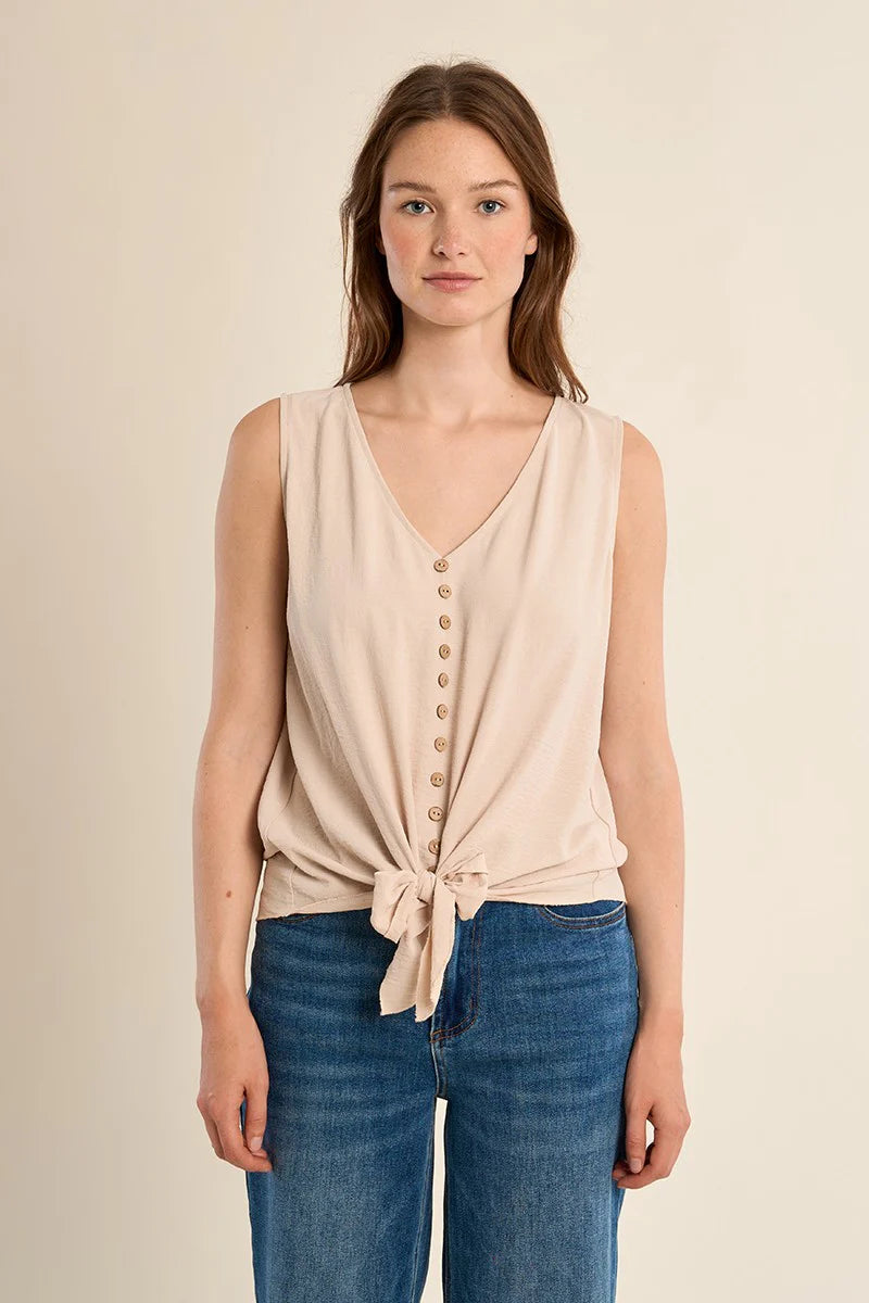 Molly Bracken Fluid Tie Knotted Top - Khaki