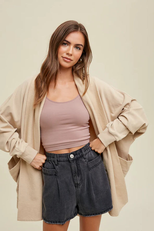 Wishlist French Terry Draped Cardigan - Natural