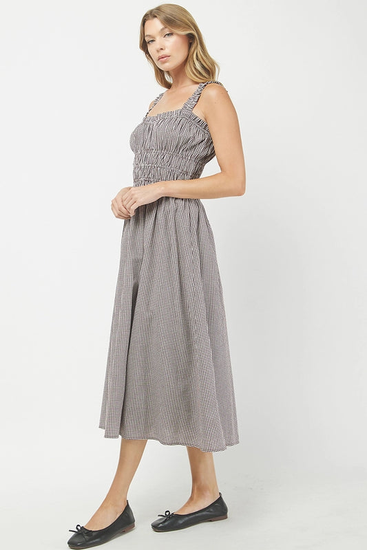 Needii Gingham Midi Dress - Brown