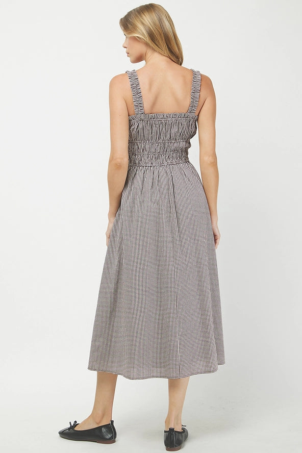 Needii Gingham Midi Dress - Brown