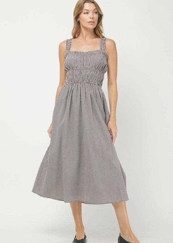 Needii Gingham Midi Dress - Brown