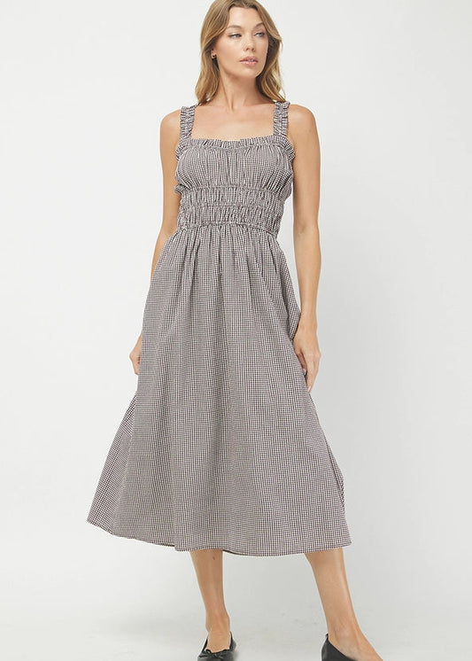 Needii Gingham Midi Dress - Brown