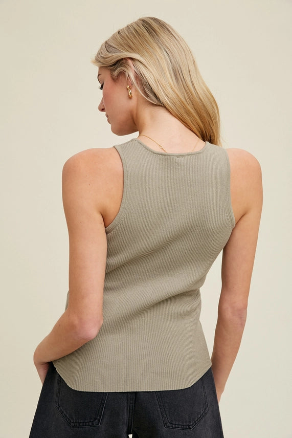 Wishlist Ribbed Knit Sweater Tank - Ivory/Olive