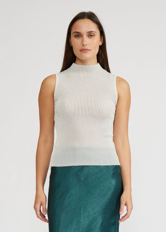 Lucy Paris Hilty Ribbed Mockneck Top - Sliver