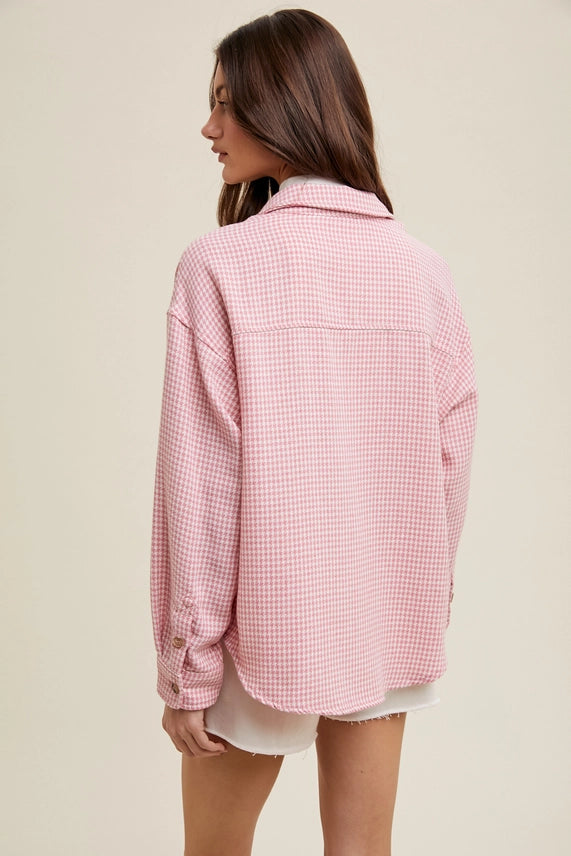 Wishlist Houndstooth Shacket - White/Pink