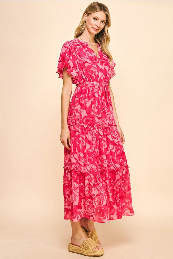 Pinch In The Bloom Maxi Tiered Dress - Pink