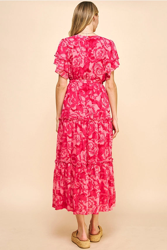 Pinch In The Bloom Maxi Tiered Dress - Pink