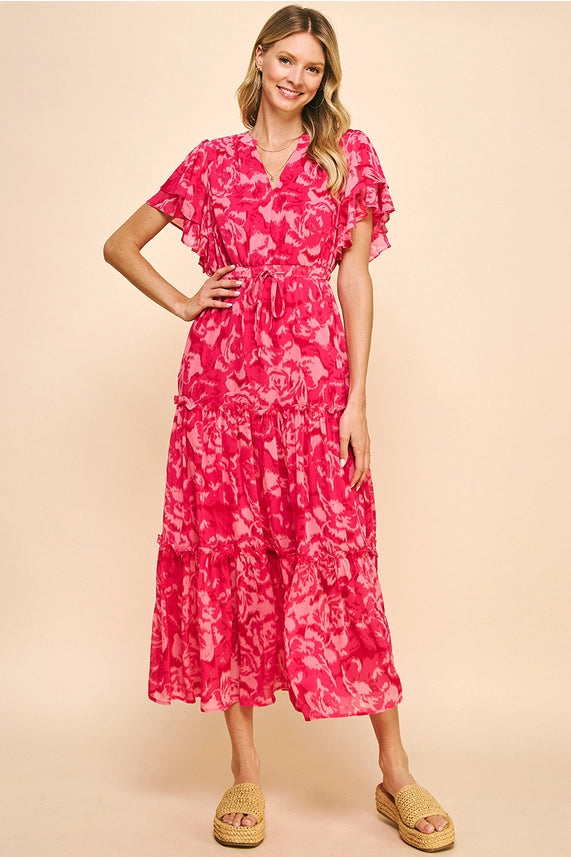 Pinch In The Bloom Maxi Tiered Dress - Pink