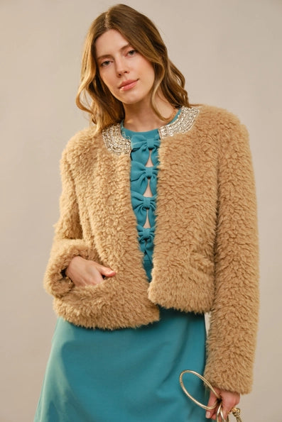 Blue B Annette Embellished Jewel Plush Jacket