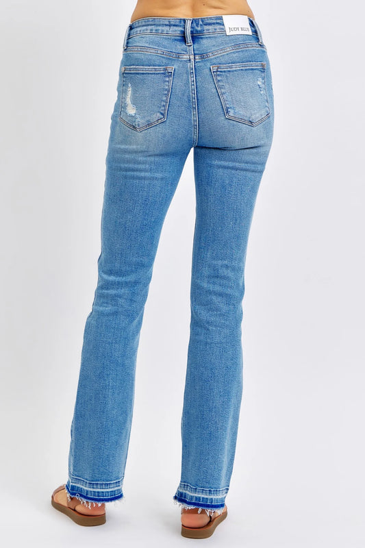 Judy Blue Mid Rise Distressed Released Hem Jeans – Medium Wash