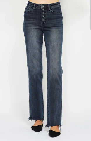 Judy Blue High-Waisted Button Fly Destroyed Hem Jeans