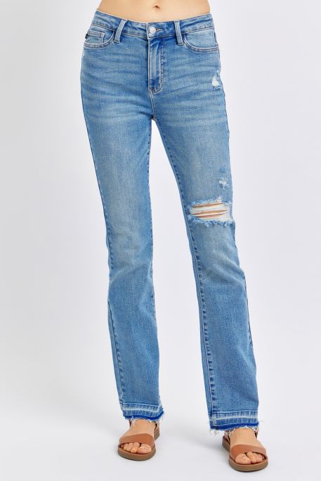 Judy Blue Mid Rise Distressed Released Hem Jeans – Medium Wash