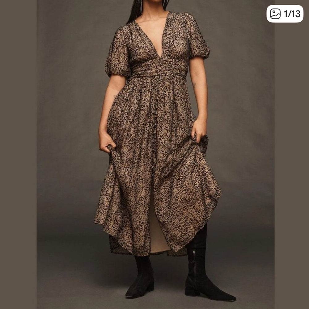 Anthropologie Katerina Textured Leopard Maxi Dress