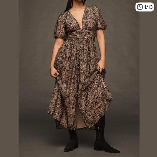 Anthropologie Katerina Textured Leopard Maxi Dress