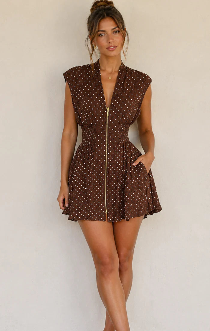 Reset By Jane Kiona Polka Dress - Brown/Cream