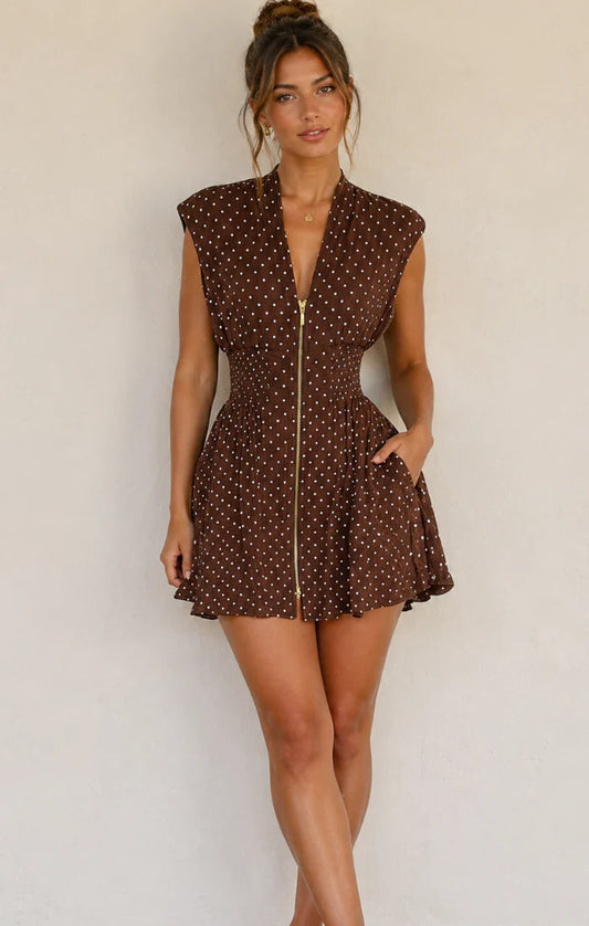Reset By Jane Kiona Polka Dress - Brown/Cream