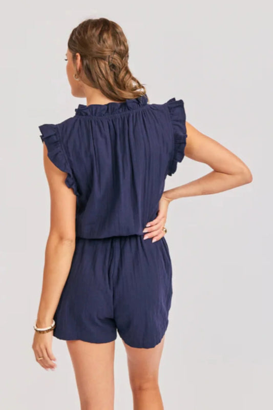 Sadie & Sage Lilah Ruffle Sleeve Romper - Blue