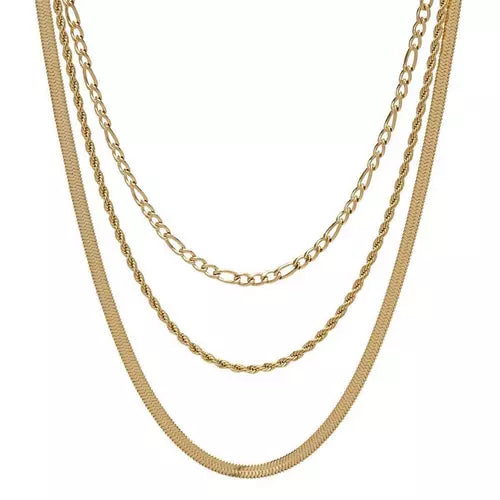 Bracha Marina Layered Necklace – Silver & Gold | Mixed Chain 3-in-1 Statement Necklace