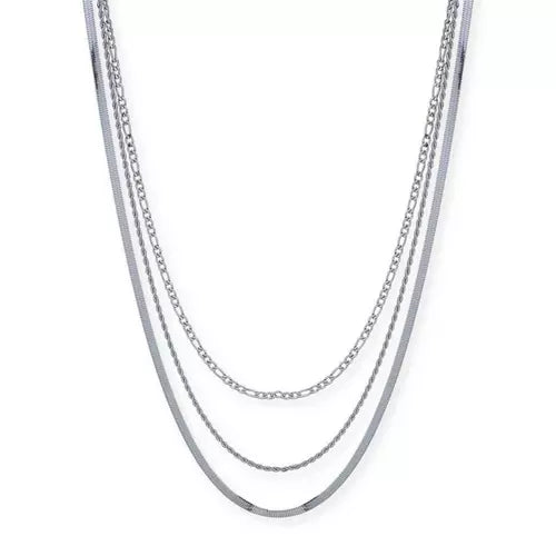 Bracha Marina Layered Necklace – Silver & Gold | Mixed Chain 3-in-1 Statement Necklace