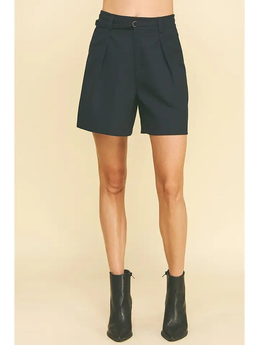 Pinch Midi Shorts with Belt Detail - Black
