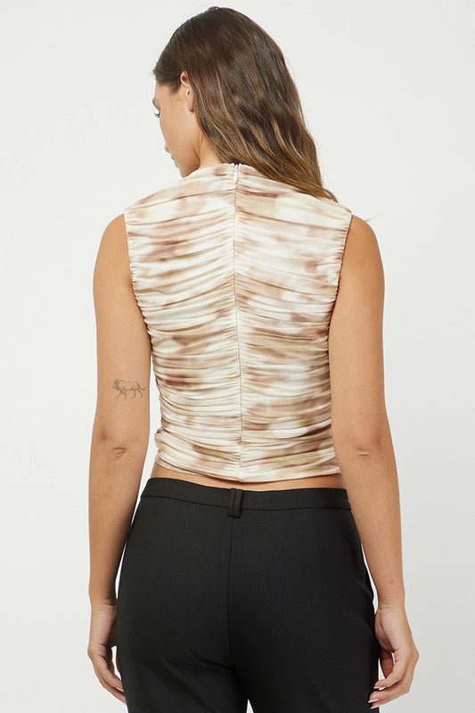 Needii Sleeveless Mesh Mock Neck Top